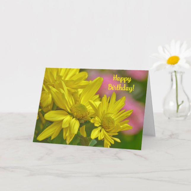Yellow Daisy Flowers Garden Art Birthday Card (Small Plant)
