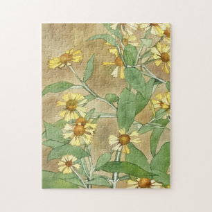 Yellow Daisy Flowers Garden Vintage Style Art Jigsaw Puzzle