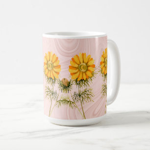 Yellow Daisy Flowers on Faux Pink Marble Coffee Mug