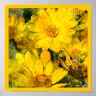 Yellow Daisy Flowers Watercolor Look Poster
