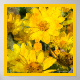 Yellow Daisy Flowers Watercolor Look Poster