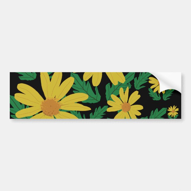Yellow daisy flowers with green leaves  bumper sti bumper sticker (Front)