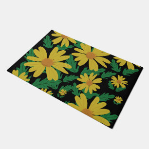 Yellow daisy flowers with green leaves  doormat