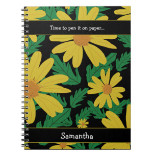Yellow daisy flowers with green leaves notebook