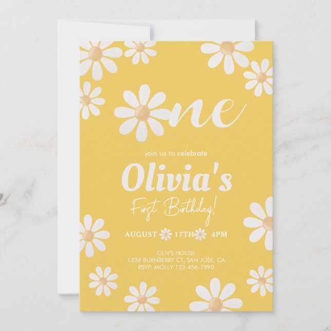 Yellow Daisy Girl birthday Invitation (Front)