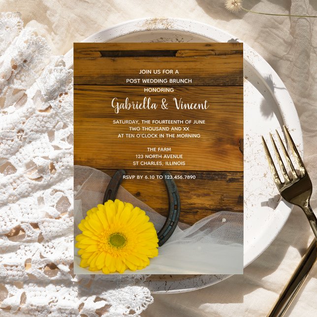 Yellow Daisy Horseshoe Western Post Wedding Brunch Invitation (Creator Uploaded)