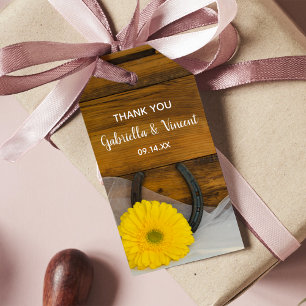 Yellow Daisy Horseshoe Western Wedding Favour Tags