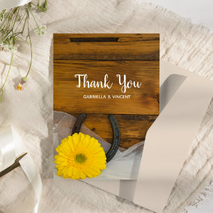 Yellow Daisy Horseshoe Western Wedding Thank You Card