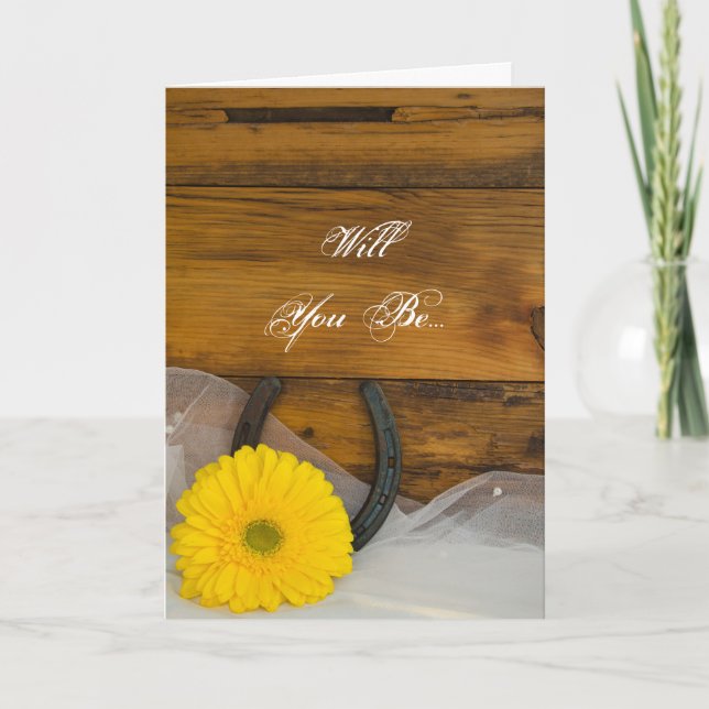 Yellow Daisy Horseshoe Will You Be My Bridesmaid Invitation (Front)