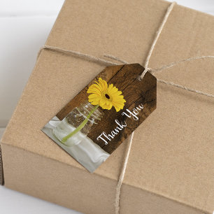 Yellow Daisy in Mason Jar Barn Wedding Favour Tags