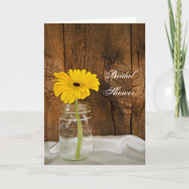 Yellow Daisy in Mason Jar Country Bridal Shower Invitation (Front)