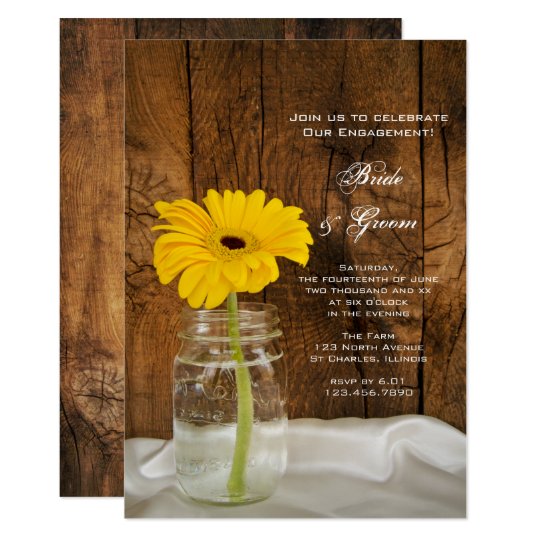 Yellow Daisy in Mason Jar Country Engagement Party Card