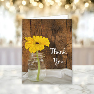 Yellow Daisy in Mason Jar Country Thank You Card