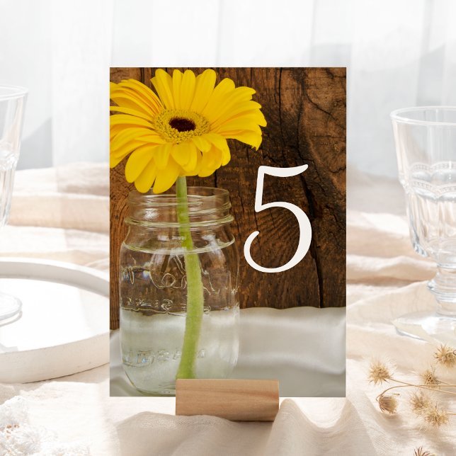 Yellow Daisy in Mason Jar Wedding Table Numbers (Creator Uploaded)