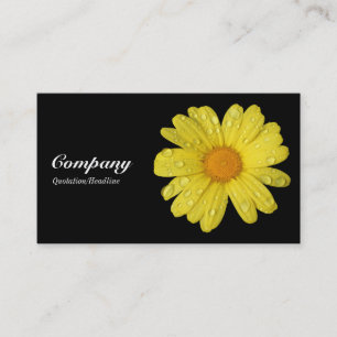 Yellow Daisy in the Rain - Black Business Card