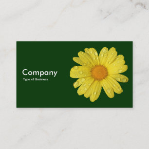 Yellow Daisy in the Rain - Dark Green Business Card