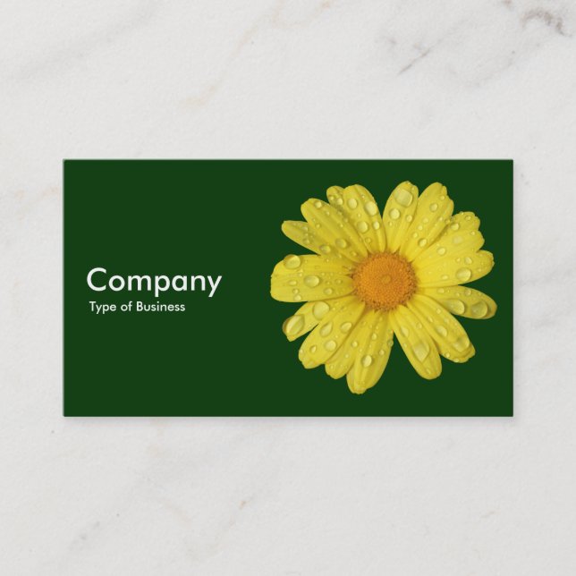 Yellow Daisy in the Rain - Dark Green Business Card (Front)