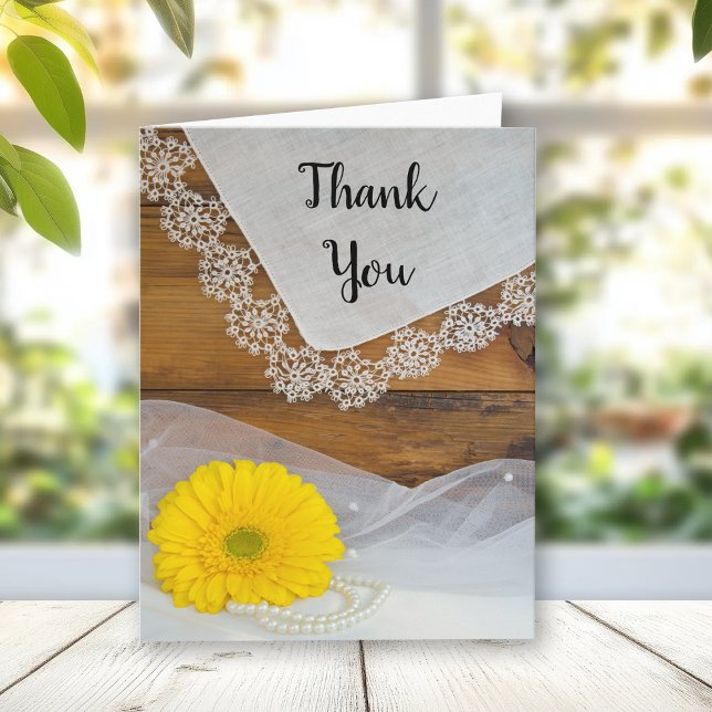 Yellow Daisy Lace Country Barn Wedding Thank You (Creator Uploaded)