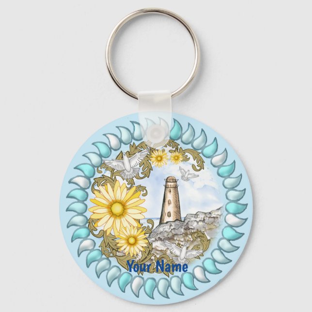 Yellow Daisy Lighthouse  Key Ring (Front)