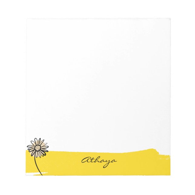 Yellow Daisy Line Art Custom Text Notepad (Front)