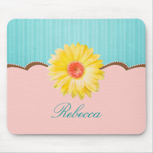 Yellow Daisy on Pink & Teal Personalised Mouse Mat
