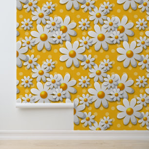 Yellow Daisy Polka Dot 60s Revival Vintage Wallpaper