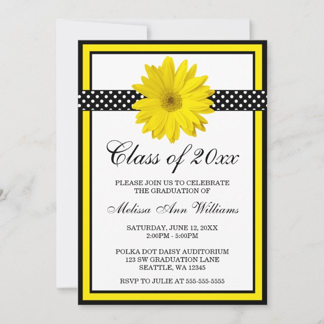 Yellow Daisy Polka Dots Graduation Announcement (Front)