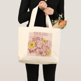 Yellow Daisy Red Rose Outlined Bouquet Template Large Tote Bag