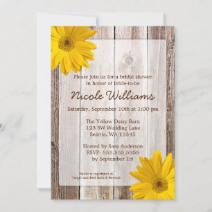 Yellow Daisy Rustic Barn Wood Bridal Shower Invitation