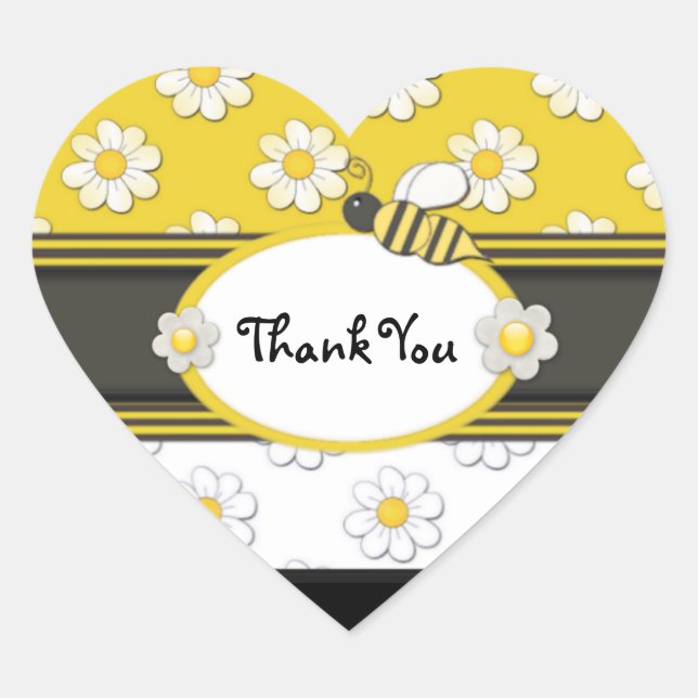 Yellow Daisy Thank You Heart Sticker (Front)