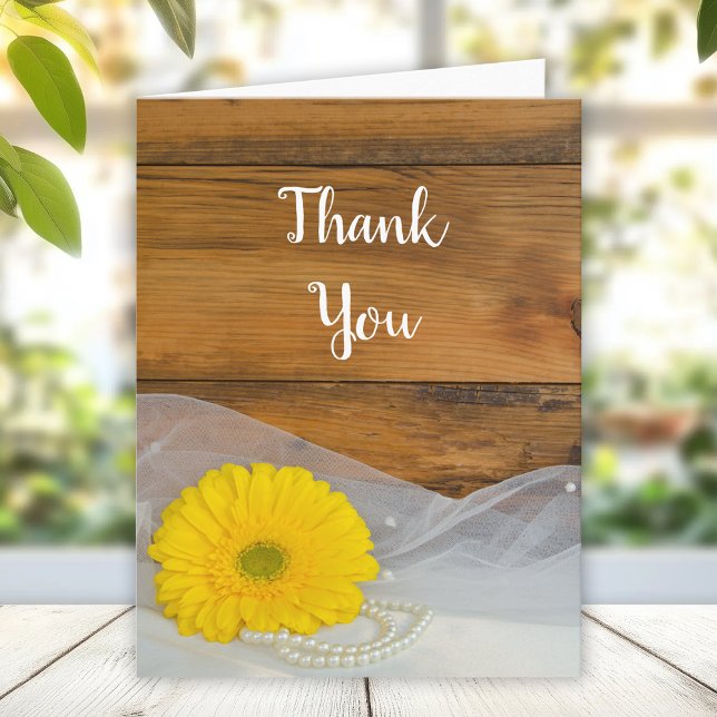 Yellow Daisy, Veil Country Barn Wedding Thank You Card (Creator Uploaded)