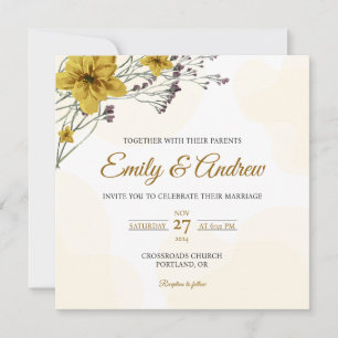 Yellow Daisy Watercolor Floral Square Wedding Invitation