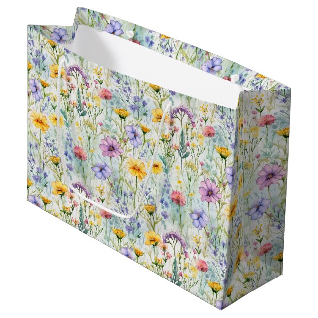 Yellow Daisy Wildflower Floral Pattern Large Gift Bag (Front Angled)