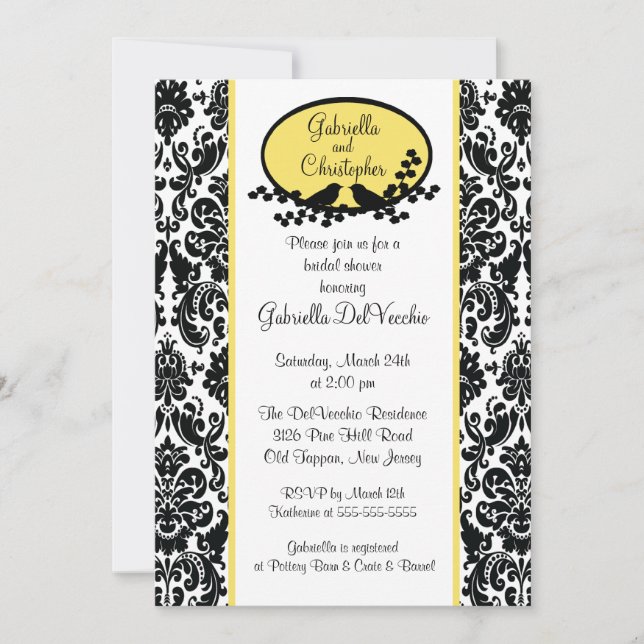 Yellow Damask Bridal Shower Invitation (Front)