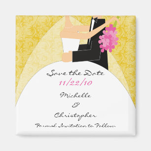 Yellow Damask Bride & Groom Save The Date Magnet