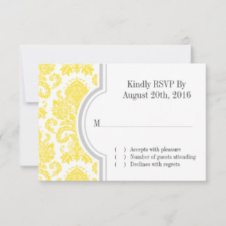 Yellow Damask Custom Wedding RSVP Invitation