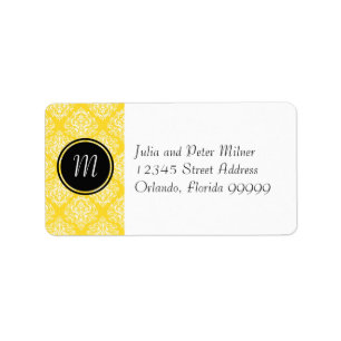 Yellow Damask & Monogram - Address Label