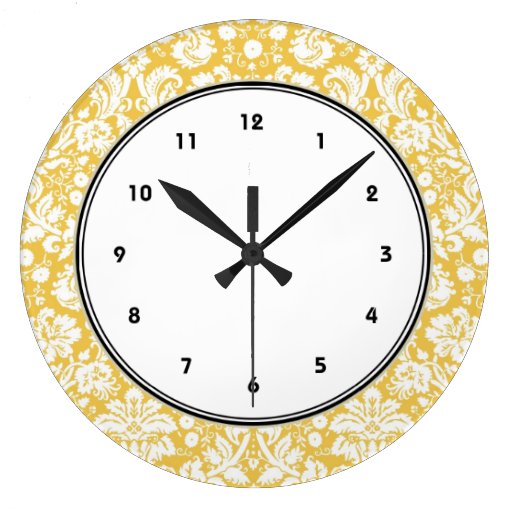 Image of Yellow damask pattern Large Clock