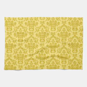 Yellow Damask Pattern Tea Towel