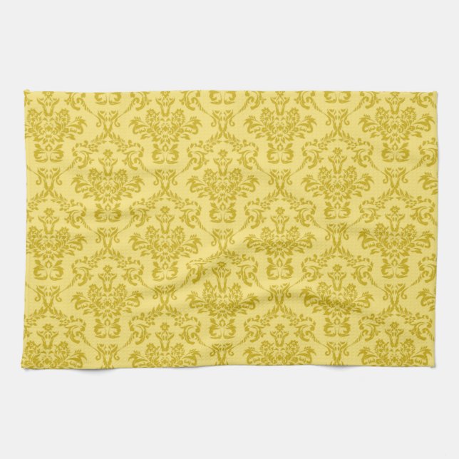 Yellow Damask Pattern Tea Towel (Horizontal)