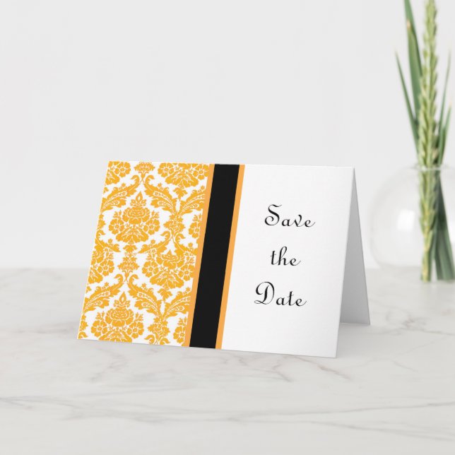 yellow damask save the date card (Front)