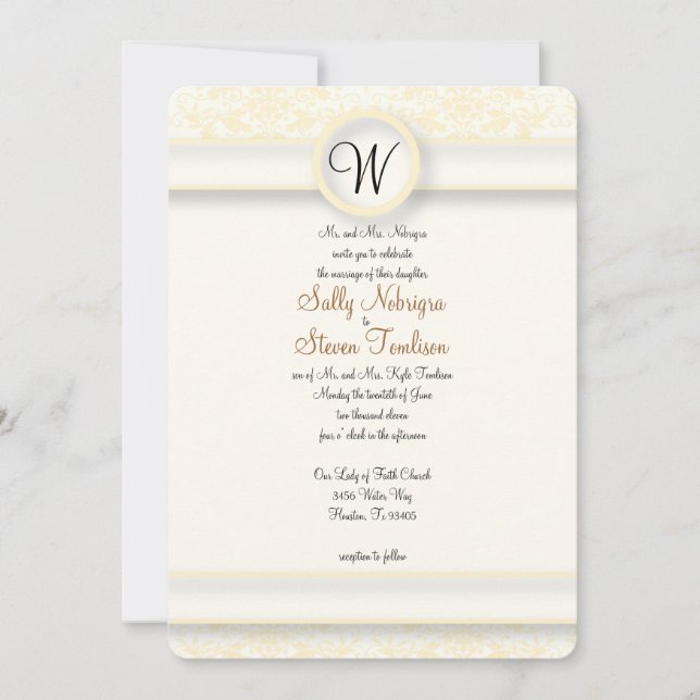 Yellow Damask Wedding Invitation (Front)