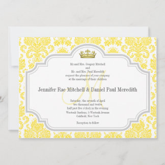 Yellow Damask Wedding Invitations Monogram M