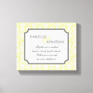 Yellow damask wedding personalised canvas art