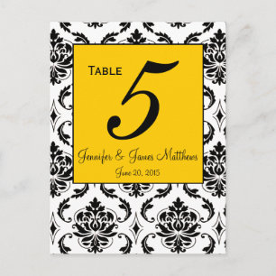 Yellow Damask Wedding Table Number Cards