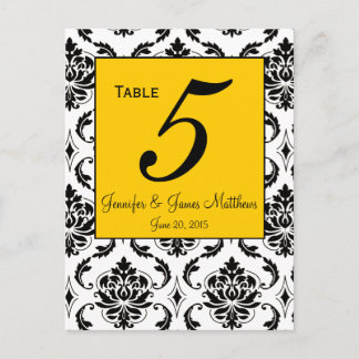 Yellow Damask Wedding Table Number Cards
