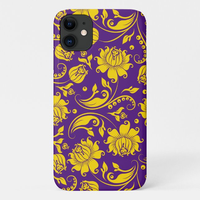 Yellow damasks on purple Case-Mate iPhone case (Back)