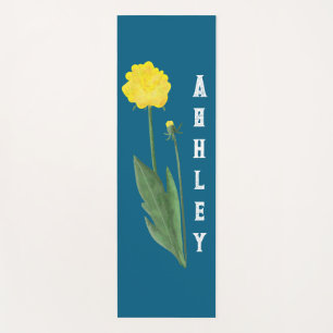 Yellow Dandelion Blue Floral Personalised Name Yoga Mat