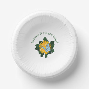 Yellow Dandelion Butterfly Welcome to New Home Paper Plate