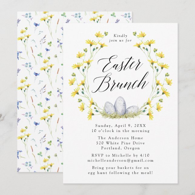 Yellow Dandelion Easter Brunch Invitation (Front/Back)